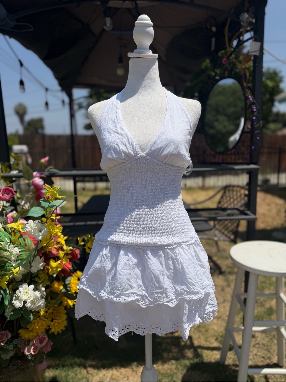 Hollister White Halter Smocked Mini Dress